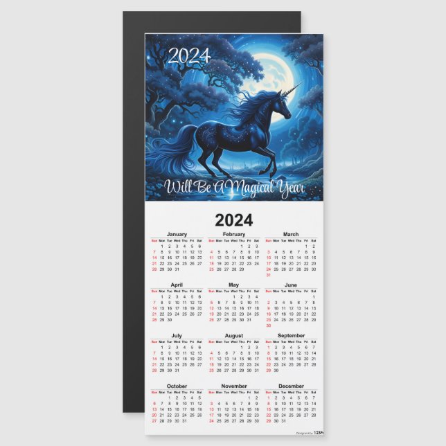Magische schwarze Einhorn-Magnetkalender-Karte Magnetkarte (Vorne/Hinten)