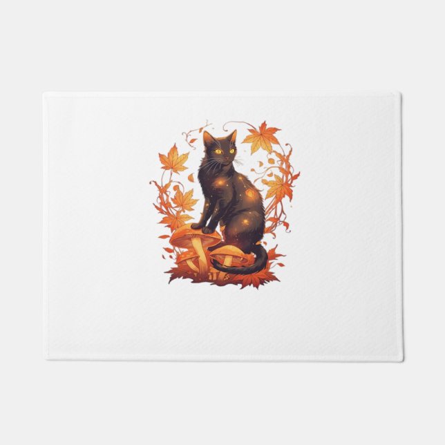 Magische Schwarze Katze im Herbstwald - Fallen Fußmatte (Vorderseite)