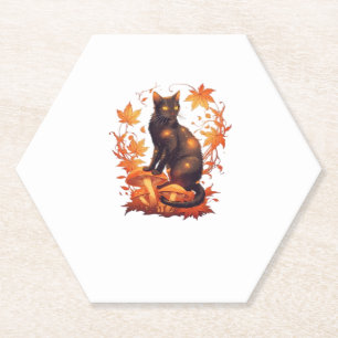 Magische schwarze Katze im Herbstwald � Himmlische Untersetzer