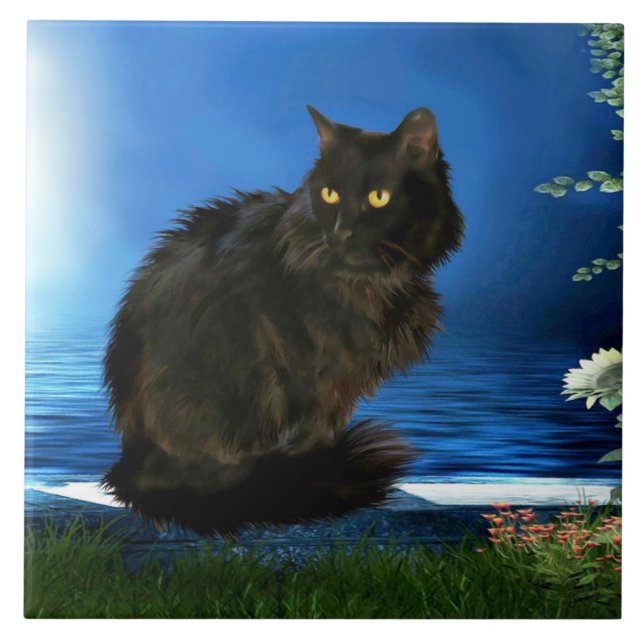 Magische schwarze Katzen-Keramik-Fliese Fliese (Vorderseite)