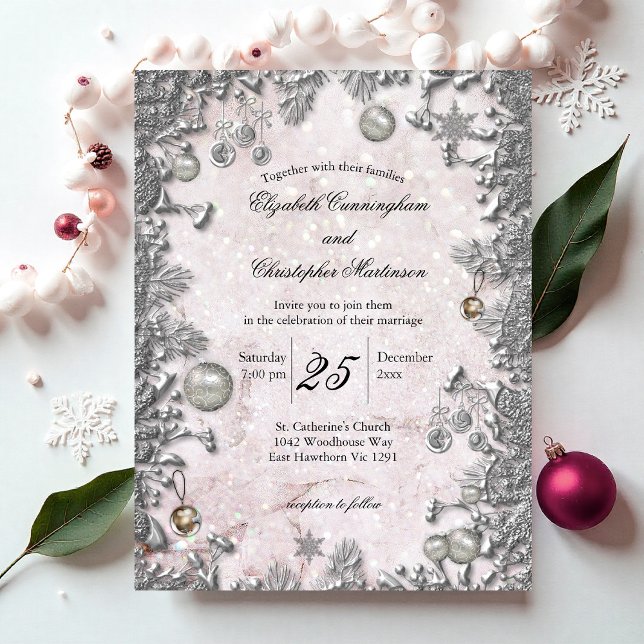 Magische Silver Winter Weihnachtsfeier Einladung Postkarte (Magical Silver Winter Christmas Wedding Invitation Postcard by the Elegant Wedding)