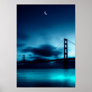 Magische Sommernacht mit Crescent und Bridge Poster