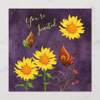 Magische Sonnenblumen und Schmetterlinge zum Gebur Einladung