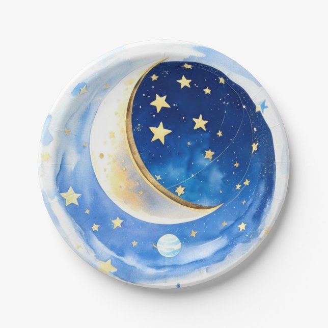 Magische Starry Night Boy Baby Dusche Pappteller (Vorderseite)