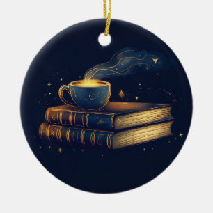 Magische Sterne und Kaffee mit Büchern Keramik Ornament