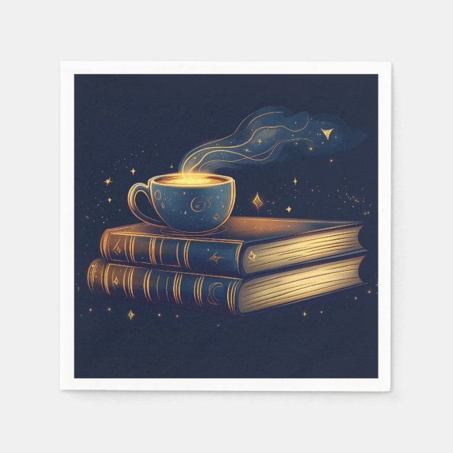 Magische Sterne und Kaffee mit Büchern Serviette (Vorderseite)