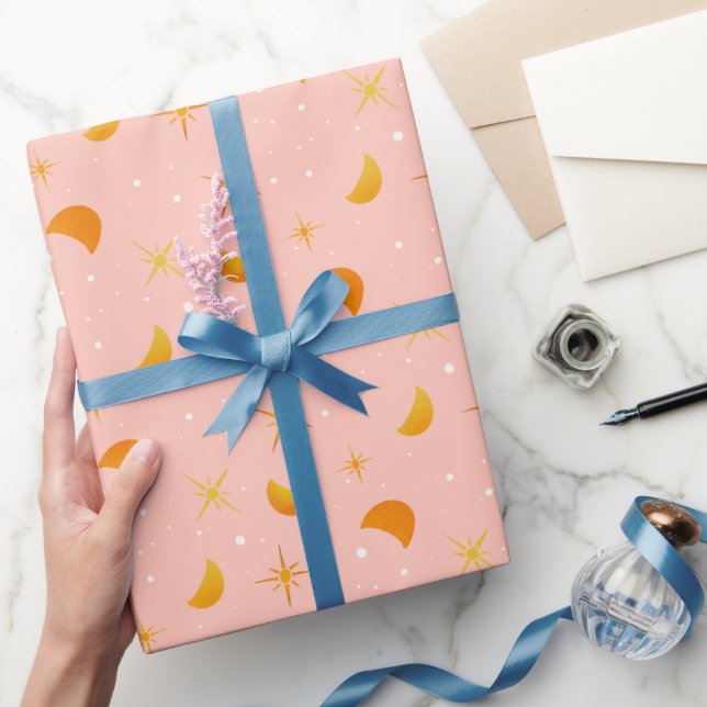 Magische Sterne und Monde | Jolly Soft Pink Geschenkpapier (Schenken)