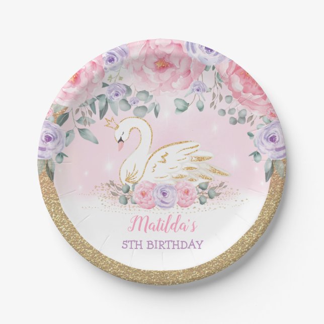 Magische Swan Princess Pink Lila Blütengeburt  Pappteller (Vorderseite)
