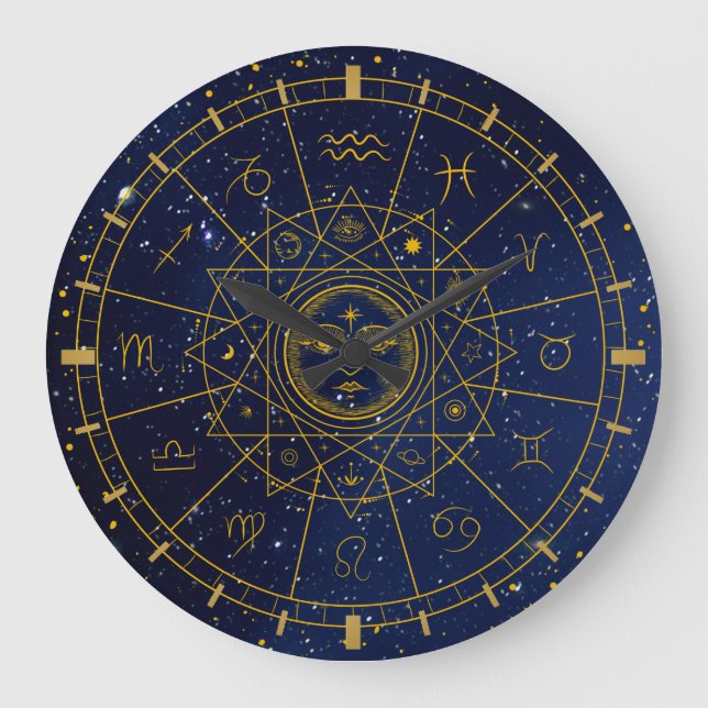 Magische Symbole des Schutzes Mandala Pagan Hexe Große Wanduhr (Vorderseite)