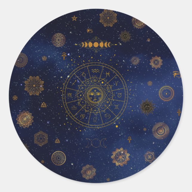 Magische Symbole des Schutzes Mandala Pagan Hexe Runder Aufkleber (Vorderseite)