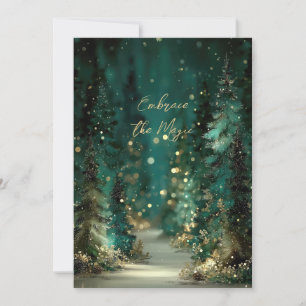 Magische Teal-Grün-Wald-Gold-Bokeh-Flachkarte