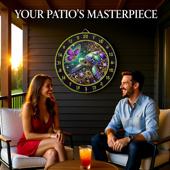 Magische Turtle Butterfly Rustikale Zimmerkunst Dartscheibe (Von Creator hochgeladen)