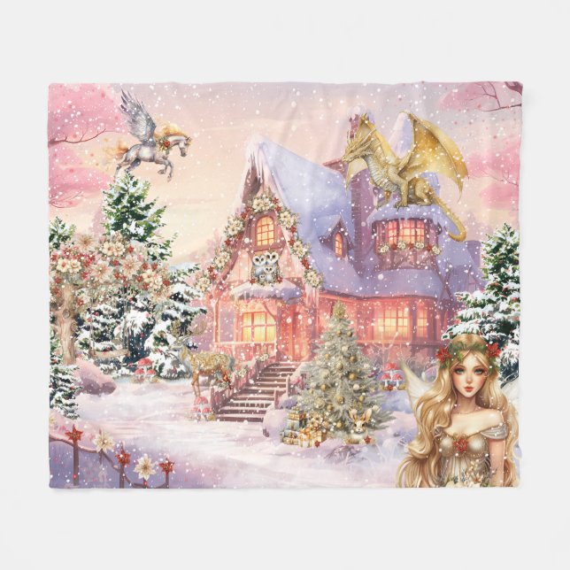 Magische und Whimsikale Weihnachtszucht Fleecedecke (Vorderseite (Horizontal))