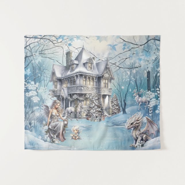 Magische und Whimsikale Weihnachtszucht Wandteppich (Vorderseite (Horizontal))