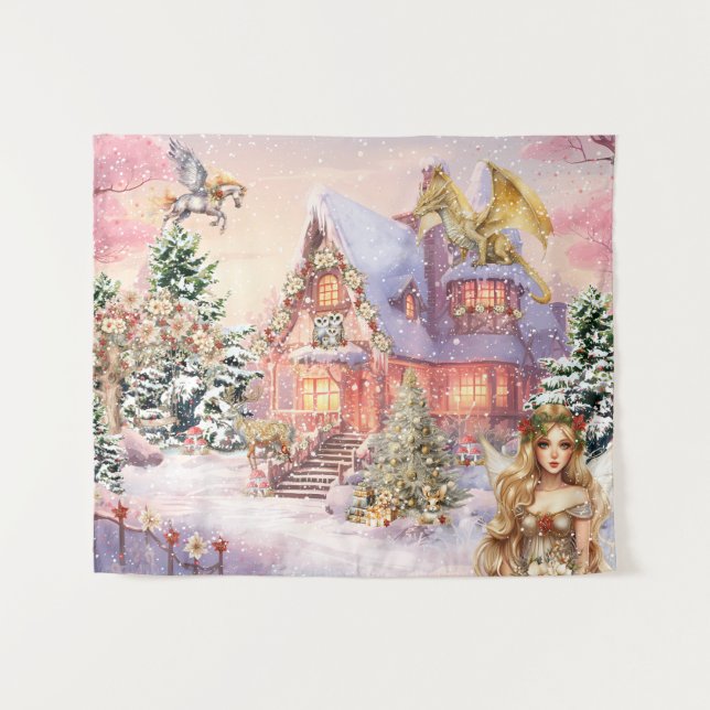Magische und Whimsikale Weihnachtszucht Wandteppich (Vorderseite (Horizontal))