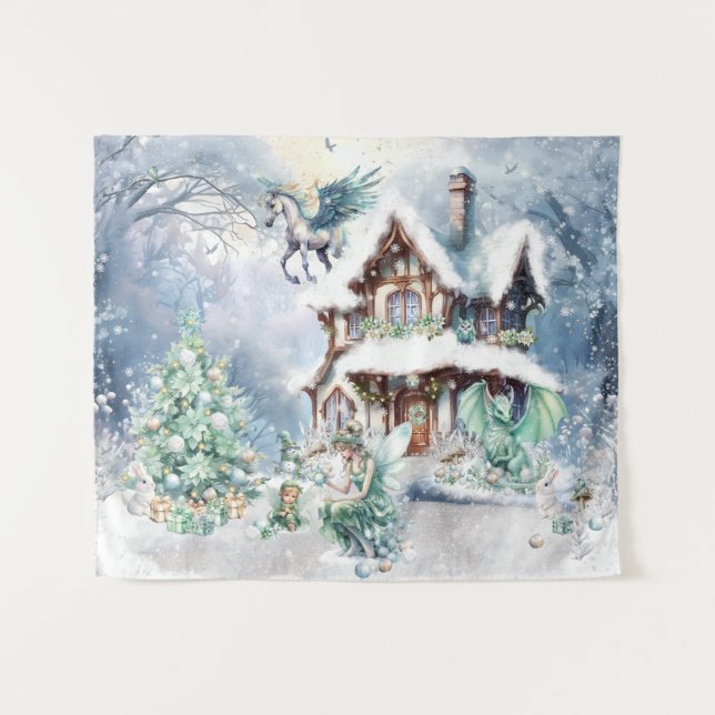 Magische und Whimsikale Weihnachtszucht Wandteppich (Vorderseite (Horizontal))