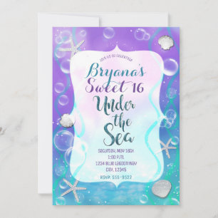 Magische Under The Sea Lila Türkis Süße 16 Party Einladung