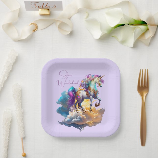 Magische Unicorn Fantasiewolken romantisieren Gebu Pappteller (Hochzeit)