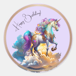 Magische Unicorn Fantasiewolken romantisieren Gebu Runder Aufkleber