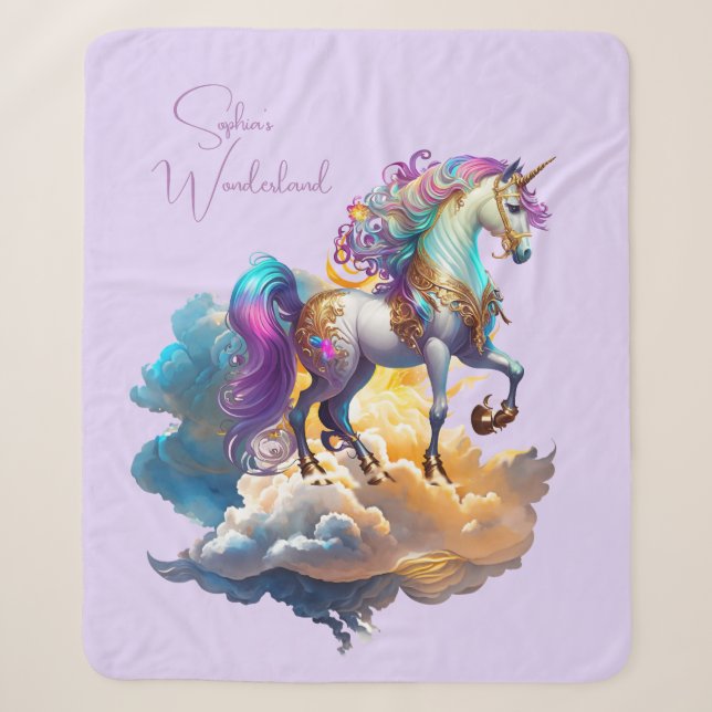 Magische Unicorn Fantasiewolken romantisieren Gebu Sherpadecke (Vorderseite)