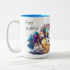 Magische Unicorn Fantasiewolken romantisieren Gebu Zweifarbige Tasse