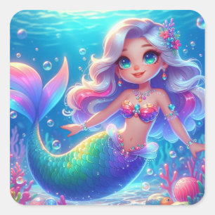 Magische Unterwasser-Prinzessin Mermaid Quadratischer Aufkleber
