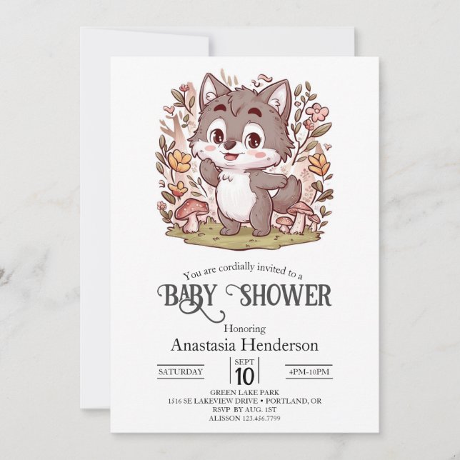Magische verzauberte Wolf Baby Dusche Digital Einladung (Vorderseite)