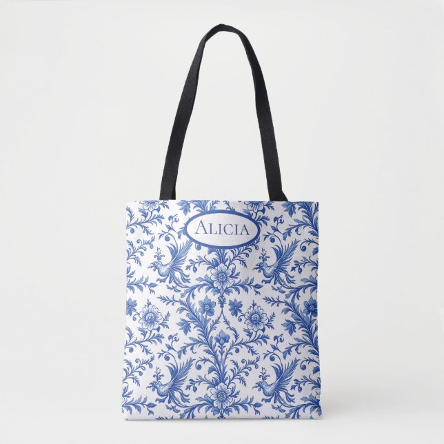 Magische Vögel Blauer Toile Tasche (Vorderseite)