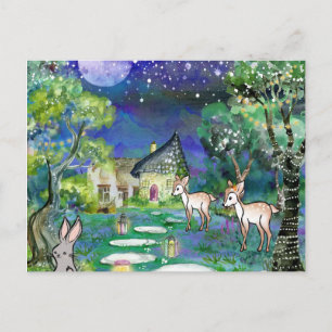 Magische Waldtiere und Cottage Danke Postkarte