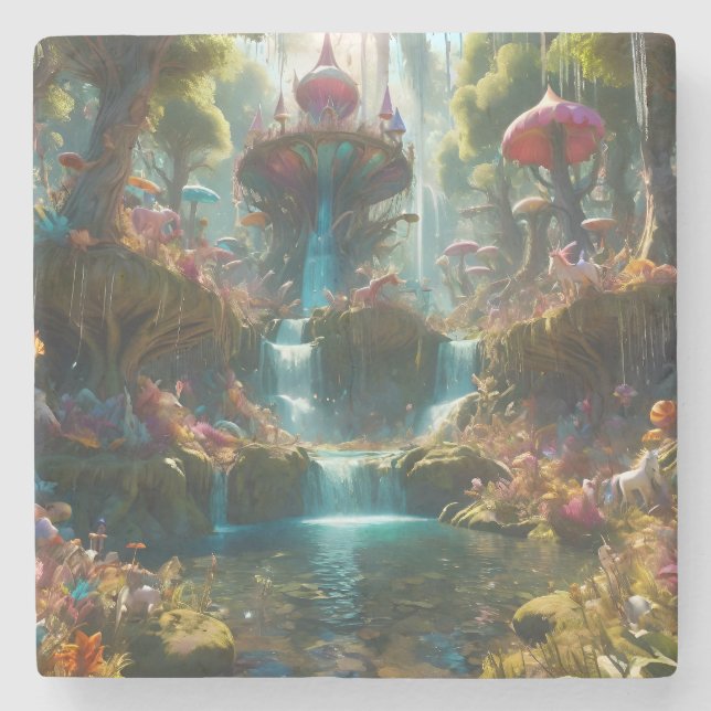 Magische Wasserfall Landschaft Steinuntersetzer (Vorderseite)