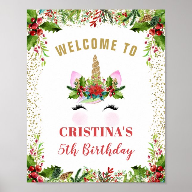 Magische Weihnachten Holly Berries Einhorn Willkom Poster (Vorne)