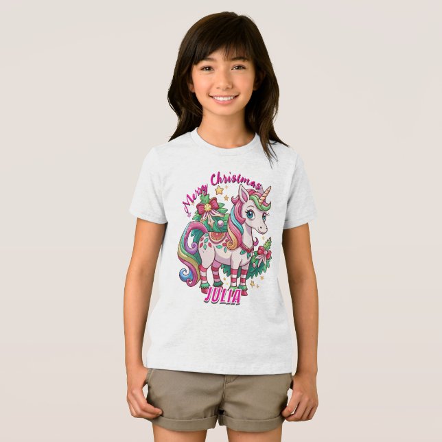 Magische Weihnachten Niedlich Einhorn Geschenk Kin Tri-Blend Shirt (Vorderseite Voll)