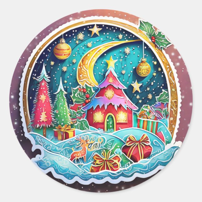 Magische Weihnachten Runder Aufkleber (Vorderseite)