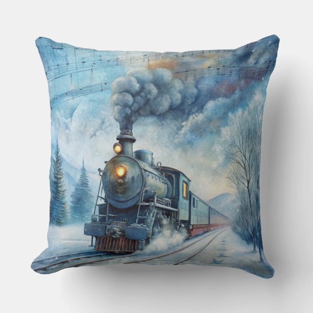 Magische Weihnachtsbahn Kissen - Vintager Winter (Vorderseite)