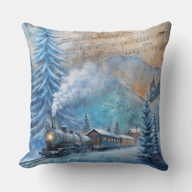 Magische Weihnachtsbahn Kissen - Vintager Winter (Vorderseite)