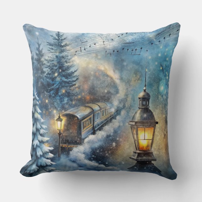Magische Weihnachtsbahn Kissen - Vintager Winter (Vorderseite)