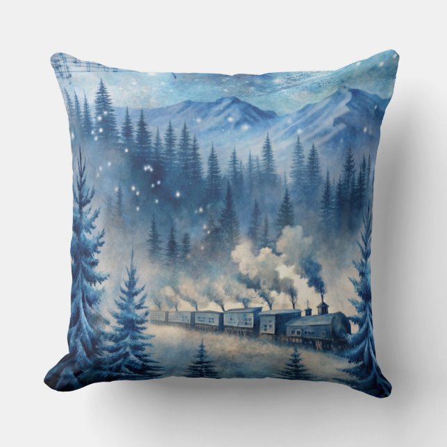 Magische Weihnachtsbahn Kissen - Vintager Winter (Vorderseite)