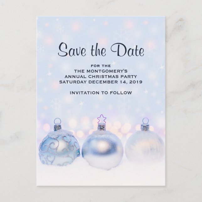 Magische Weihnachtsbälle aus Metall Save the Date Postkarte (Vorderseite)