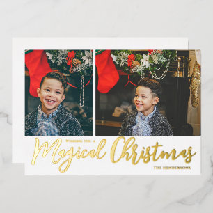 Magische Weihnachtsfoto Collage und weiß und Gold Folien Feiertagskarte