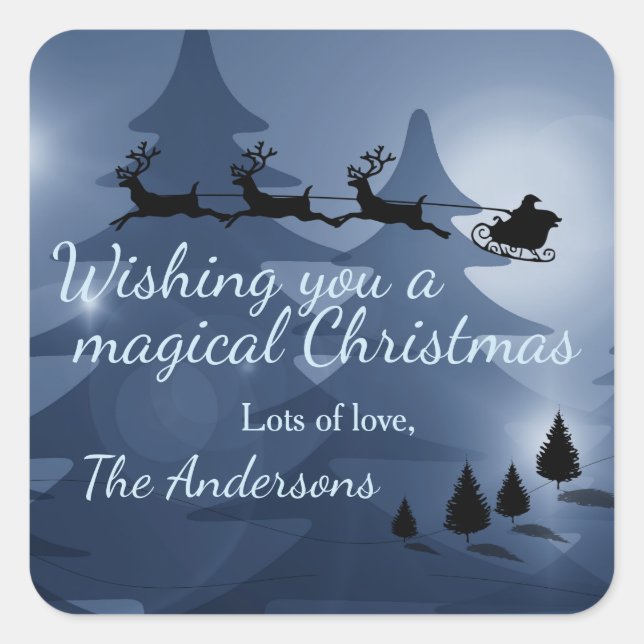 Magische Weihnachtslandschaft Personalisiert Quadratischer Aufkleber (Vorderseite)