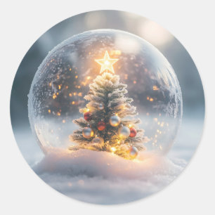 Magische Weihnachtsschneeglobe mit leuchtendem Bau Runder Aufkleber