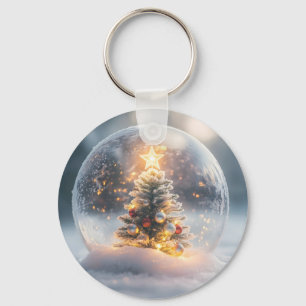 Magische Weihnachtsschneeglobe mit leuchtendem Bau Schlüsselanhänger