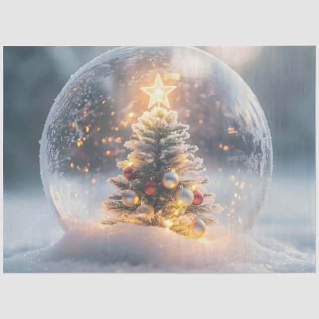 Magische Weihnachtsschneeglobe mit leuchtendem Bau Seidenpapier (Vorderseite)