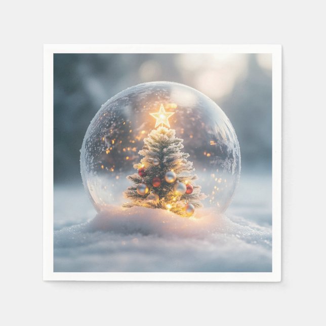 Magische Weihnachtsschneeglobe mit leuchtendem Bau Serviette (Vorderseite)