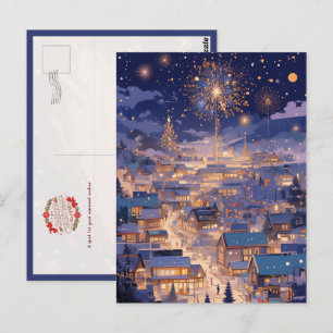 Magische Weihnachtsstadt Feuerwerksnacht Postkarte