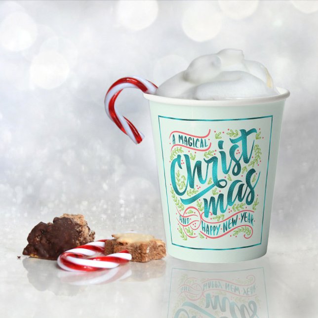 Magische Weihnachtstypografie Aquamarin ID441 Pappbecher (Von Creator hochgeladen)