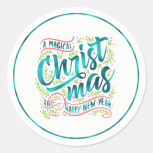 Magische Weihnachtstypografie Runde Aquamarine ID4 Runder Aufkleber
