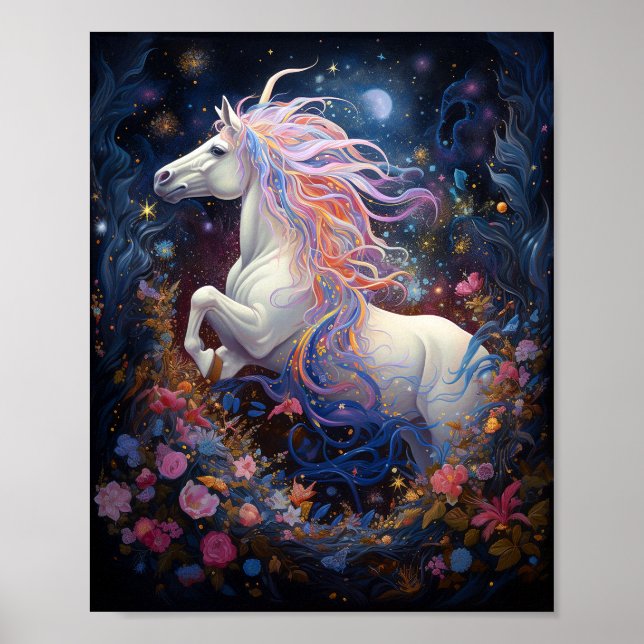 Magische Weiße Pferde Fantasie Kunst Poster (Vorne)