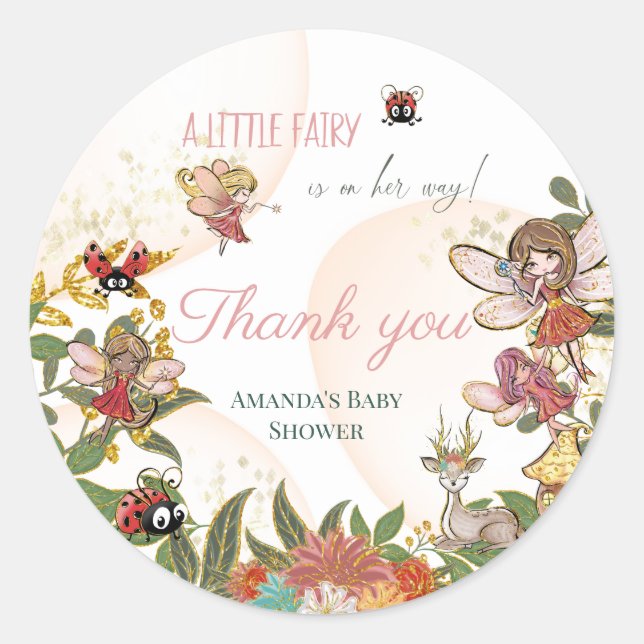Magische Whimsikale verzauberte Wald Fairy Ladybug Runder Aufkleber (Vorderseite)