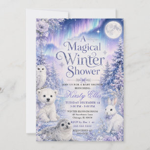 Magische Winter-Baby-Shower-Aurora Einladung